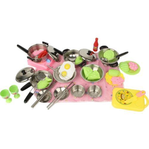 Kitchen Toy 20 Children And Boys Cooking Rice House Kitchen Toys Mini Simulation Stainless Steel Tableware Kitchen Set
