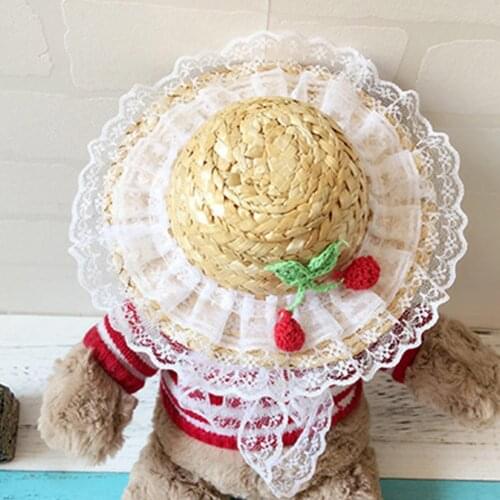 Summer Puppy Hat Lace Ruffled Hem Adorable Straw Pet Photography Hats Dog Pet Accessories