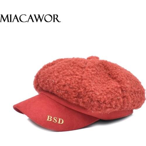 MIACAWOR Winter Warm Caps Women Hats Fashion Solid Color Octagonal Hats Newsboy Caps Female Thick Octagonal Cap C15