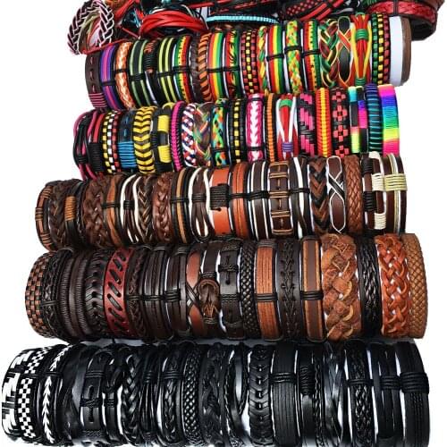 Random 30PCS/lot Multi-color Leather Bracelets Bangles Multilayer Braided Rope Bracelets for Male Female Bracelets Jewelry WP10