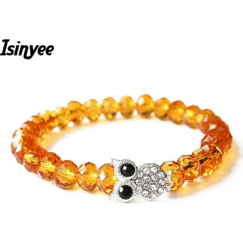 ISINYEE Fashion Elastic 8mm Glass Crystal Beads Bracelets Femme Owl Bird Charm For Women Girls Wrap Friendship Summer Jewelry