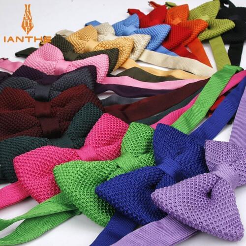 Brand New Style Mens Knit Bowtie Adjustable Butterfly For Men Neckwear Bowties Designer Knitting Candy Color Solid Pure Bow Tie