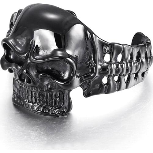 Punk Hip Hop Men Boys Silver Gold Black 316L Stainless Steel Skull Skeleton Wrist Bracelet Pride Jewelry Gift Free Shipping