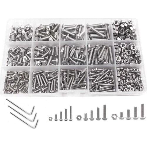 Screw and Nut Kit,Machine Screw and Nut Kit, 500 Pcs M3 M4 M5 Stainless Steel Button Head Hex Socket Head Cap Bolts Screws with