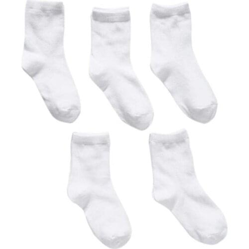5Pairs/Lot Kids Pure White Sock Baby Boy Girl Solid Breathable Cotton Sport 1-12years