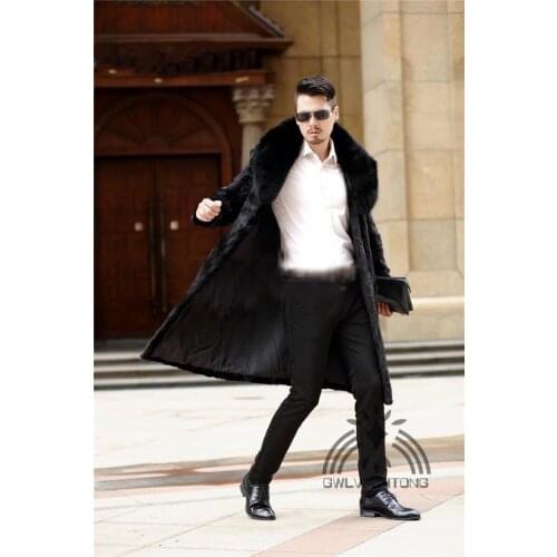 New fashion real genuine natural mink fur coat with big fox fur collar men warm winter jacket outwear overcoat custom any size