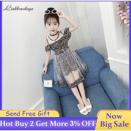 Girls Dresses 2020 Summer Fashion Elegant Princess Dress Baby Lace Sling Chiffon Mesh Dress Cute Sweet Floral Party Dress 3-14 Y