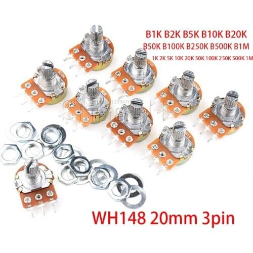 5pcs WH148 3Pin 20mm Potentiometer B1K B2K B5K B10K B20K B50K B100K B250K B500K B1M 1K 2K 5K 10K 20K 50K 100K 250K 500K 1M