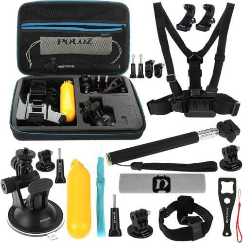 PULUZ 20 in 1 Accessories Combo Kits with EVA Case Head Strap J-Hook Buckles Tripod AdapterStorage Bag for GoPro NEW HERO 7 6 5