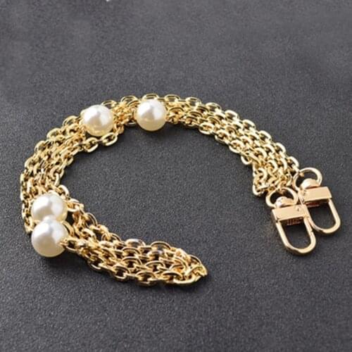 Bag Strap Pearl Chain Metal Gold Shoulder Chain DIY Purse Flat Bag Chain Fashion Replacement Strap For Bags Accessories 120CM