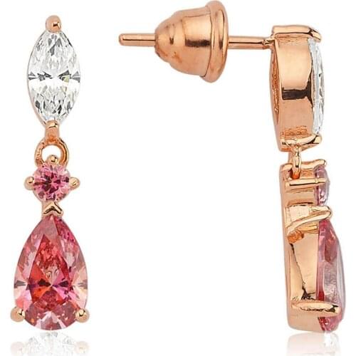 Valori Jewels 2.16 Carat, Zirconia Pink Pear And White Marquise Gemstone, Rose Gold Plated, Sterling Silver Dangle Earrings
