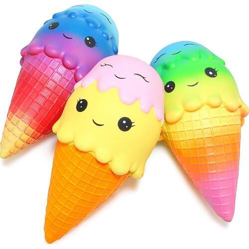 Jumbo Squishy Colorful Face Ice Cream Cone Slow Rising Soft Squishes Cream Scented Original Package Squeeze Toy Kid Gift B0987