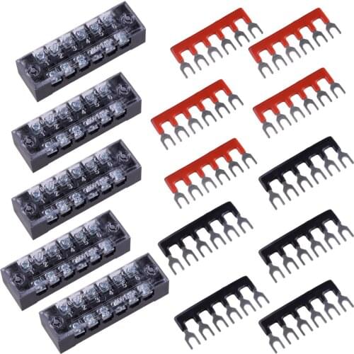 Universal 5 Sets 15A 600V Car Power Distribution Bus Bar Dual Row 6 Position Terminal Block Barrier Strip for Auto Marine