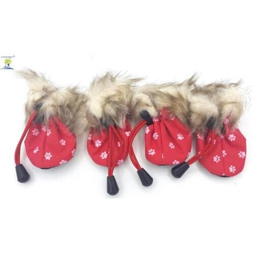 4pcs Waterproof Winter Dog Shoes Warm Anti-slip Small Dogs Teddy Chihuahua Boots Snow Footwear For Cats Puppy Dog Socks Booties