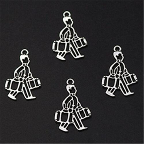 WKOUD 10pcs Silver Color carrying suitcase passenger Glamour alloy pendants earrings necklace DIY handmade jewelery findings