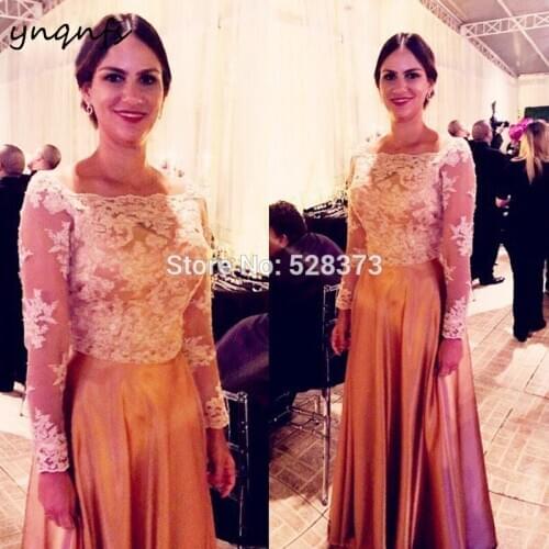 YNQNFS M60 2019 Orange Mother of the Bride Dresses Long Sleeves Plus Size Vestidos Elegantes Party Gown Groom Mother Outfits