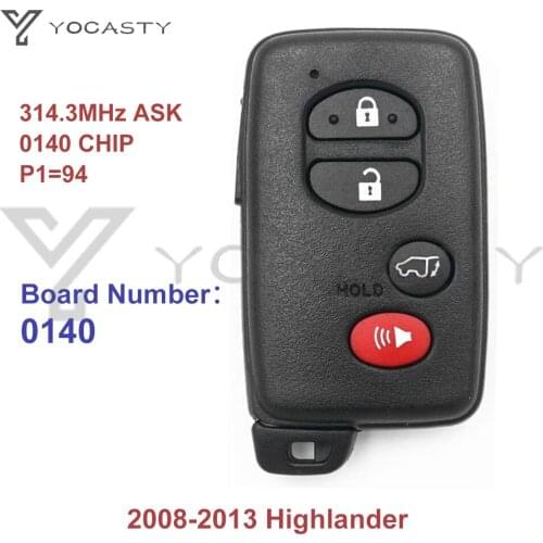 YOCASTY 4 Buttons 314.3MHz ASK 0140 Board Number ID71-WD02 Chip Smart Black Key KeylessGo Keyless Entry For Toyota