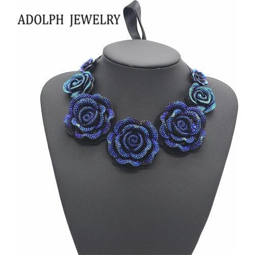 ADOLPH Jewelry 2014 New Hot high quality jewelry Colorful Crystal Blue Flower Necklace Woman Pop Star Necklaces & Pendants