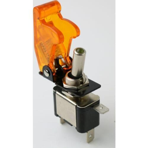 Illuminated yellow LED Toggle Switch With Missile Style Flick Cover 12V Car Dash