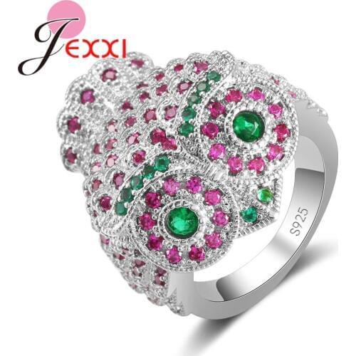 Big Owl Shaped Sterling Silver Women Rings Jewelry For Party Engagement Decoration 925 Sterling SilverMulticolor Crystals CZ