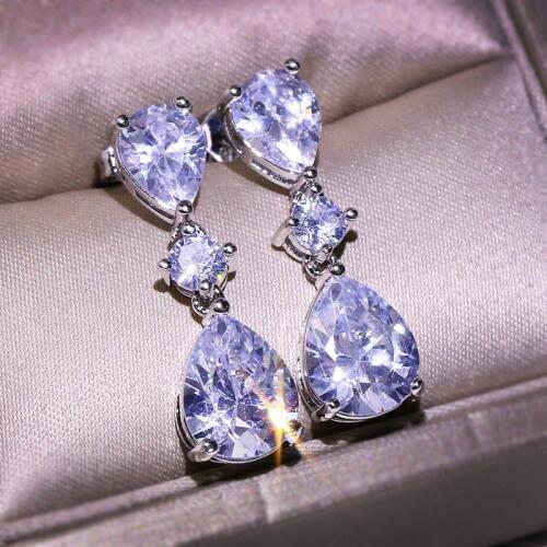Cute Silver Color Stud Earrings with Big Waterdrop Zircon Stone for Women Fashion Jewelry Korean Earrings 2020 New
