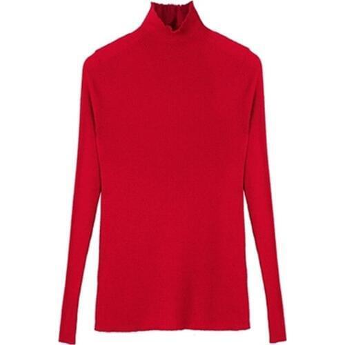 100%hand made pure wool knit women brief turtleneck slim pullover sweater solid color M