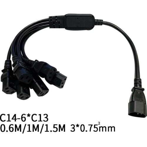 1.5M C14-6*C13,IEC320 C14 Male Plug To 6*IEC320 C13 Female Power Extension Cable Cord 3*0.75mm square PDU Chassis UPS