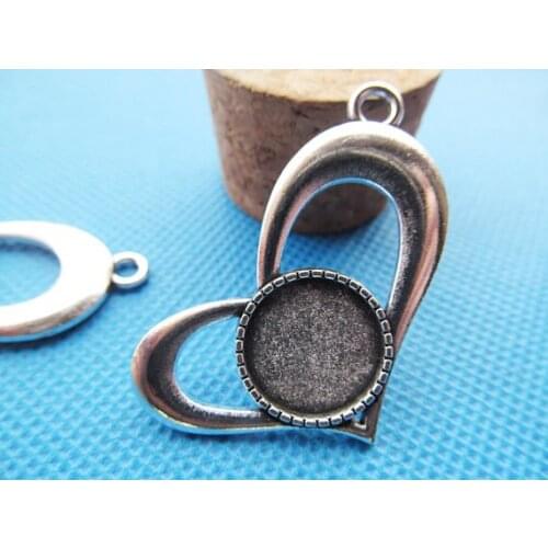 100pcs Antique Silver tone/Antique Bronze Heart Love Base Setting Tray Bezel Pendant Charm/Finding,fit 14mm Cabochon/Cameo