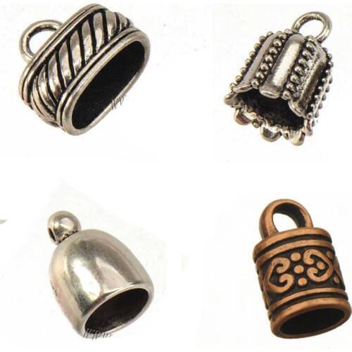 Retro copper end cap beads hat bracelets bell heart oval big hole round silver metal kinds diy handmade jewelry components 20pcs