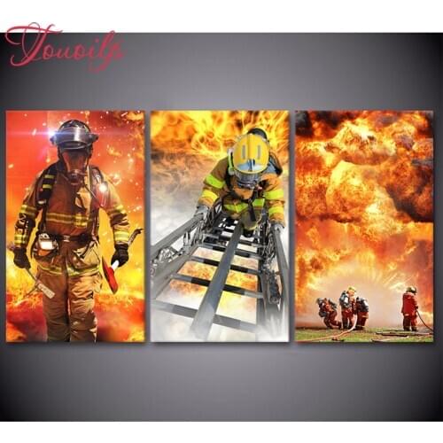 TOUOILP 3pcs 5d Diamond embroidery Firemen 5d Diamond painting cross stitch 5D Square/Round diamond Mosaic Rhinestone Home Decor