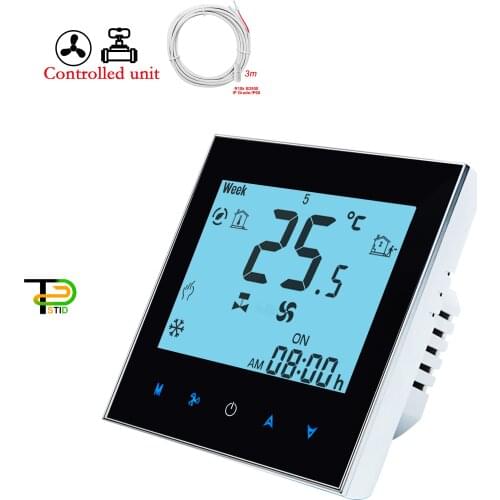 24V 220V 2P 3-Speed Fan Room Thermostat Dual Sensors for Air Conditioner Valve Switch&Proportional 0-10V