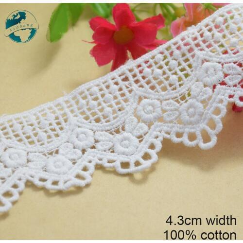 3yards 4.3cm white lace cotton embroidery lace french lace ribbon fabric guipure diy trims warp knitting sewing Accessories#3685