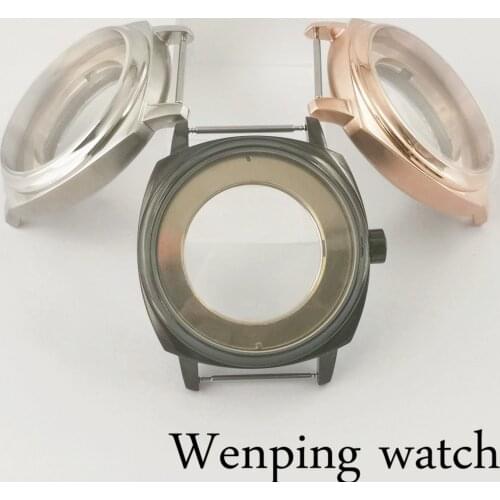 42mm 316L Stainless Steel Polished Square Watch Case Rose Gold Black Silver Fit NH35A NH36A MIOTA 8215 ETA2824 2836 Glass Back