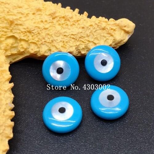 50pcs/lot 8mm Half Drilled Natural Round Blue Evil Eye Mother of Pearl shell for DIY Jewelry MOP Pearl Shell