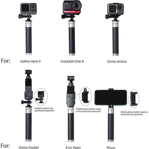 6 Sections Aluminum Alloy Handheld Retractable Selfie Stick Extension Rod for GoPro/ Osmo Action/OSMO Mobile For Insta360 Series