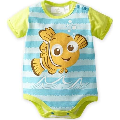 Free Shipping Baby Cotton Bodysuit Short Sleeve Little Fish Jumpsuit Outfits Infant Toddler Clothes Girl Creeper Daily Wear