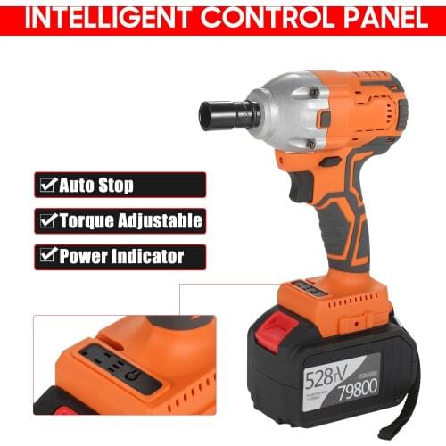 Cordless Brushless Impact Wrench 1/2 Inch 380Nm High Torque 6.0A Li-ion Battery Variable Speed Fast Charger with Carry Box
