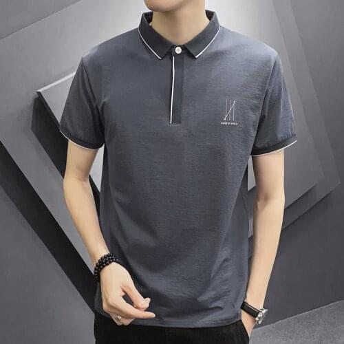 BROWON New Arrival Korean Fashion Men Clothing Summer Short Sleeved Solid Color Letter Casual Tops Turn-Down Collar T Shirts Men