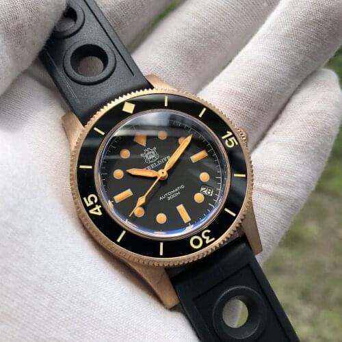 Steeldive SD1952S Male Bronze Diving Watch 300M Water Resistant NH35 Automatic Sapphire Glass Luxury Wristwatch Rubber Strap