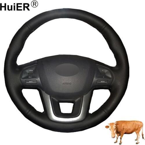 Hand Sewing Car Steering Wheel Cover Top Cow Leather For Kia K2 2011-2016 Kia Rio 2011 2012 2013 2014 2015 2016 Stuurhoes Volant
