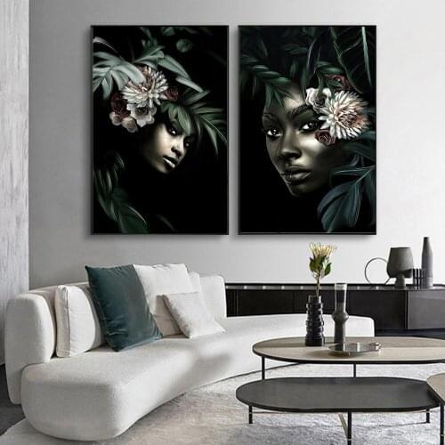 Black Girl Sexy Vogue Poster Plants and Flower Abstract Canvas Art Prints Nordic Decor Wall Paintings Portrait Pictures Posters