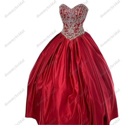 Delicate Crystal and Rhinestone Top 2022 Sweetheart Wine Red Quinceanera Dresses Princess Satin Vestido De 15 Anos XV Prom Dress