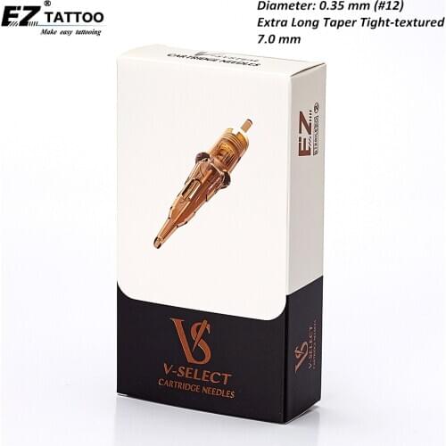 EZ V Select Tattoo Needle Cartridge #12(0.35 MM) Round Liner Extra Long Taper Tight Textured 7.0 mm for Rotary Machines 20 PCS