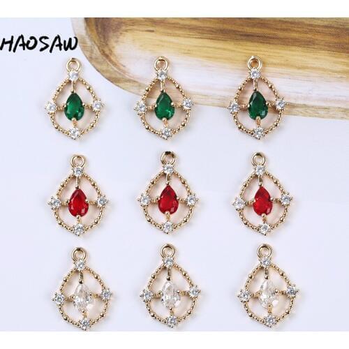 HAOSAW 12*17MM 6Pcs/Lot Crystal Charms/Hollow Out Waterdrop/Colored Stone/Earrings Charms/Hand Made/Earring Findings/DIY Making