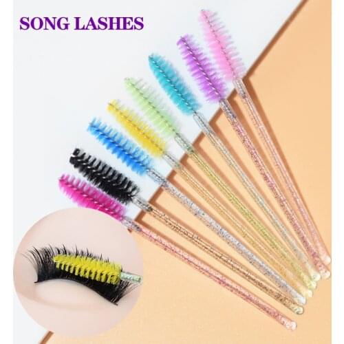 SONG LASHES 100Pcs Disposable Crystal Eyelashes Extension Makeup Brush Mascara Wand Eye Lashes Cosmetic Brush Set Make Up Tool