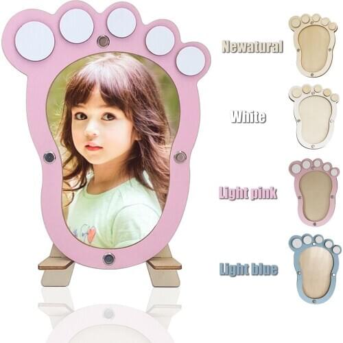 Creative Cute Baby Foot Shape Wooden Photo Frame Lovely Record Babys Growth Footprint Picture Frame