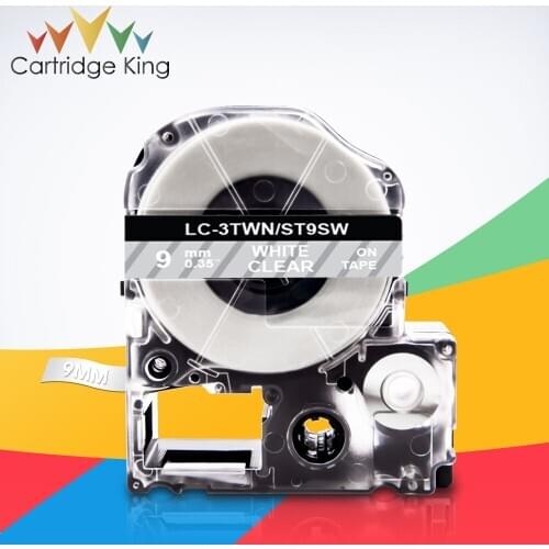 9mm 3/8" Label Tape ST9SW LC-3TWN White on Clear Label Maker Ribbon for Epson King Jim TepraPro SR300 SR300RK SR300TF SR330 SR30