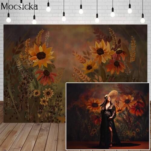 Mocsicka Fine Art Sunflower Floral Photography Background Hand Painted Backdrop Newborn Baby Child Maternity Portrait Photo