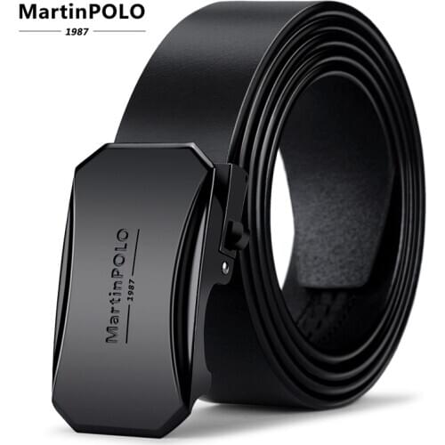 MartinPOLO Automatic Buckle Belts For Men Genuine Leather Cowskin Black Belt High Quality Business Male Mens Belts MP00901P