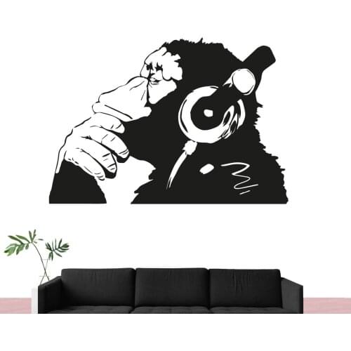 Benxi Thinking Monkey DJ Sticker Monkey Listening to Music Wall Sticker Fashion Music Theme Sticker Home Decoration Sticker yy13